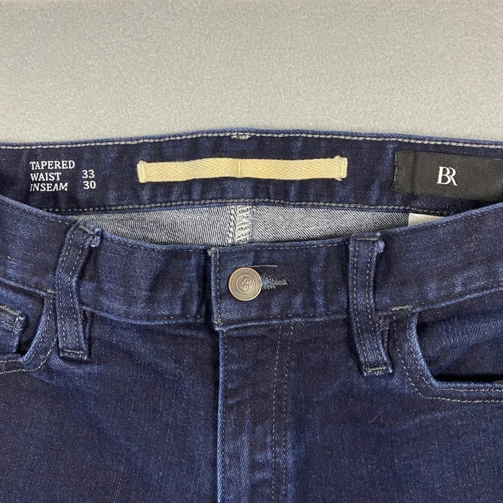 Banana Republic Traveler Tapered Jeans Mens 33x30 Dark Indigo Blue Stretch Denim